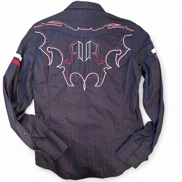 Diesel Royal Rock Blue White Red Embroidered Long Sleeve 100% Cotton Shirt sz M - Picture 2 of 5